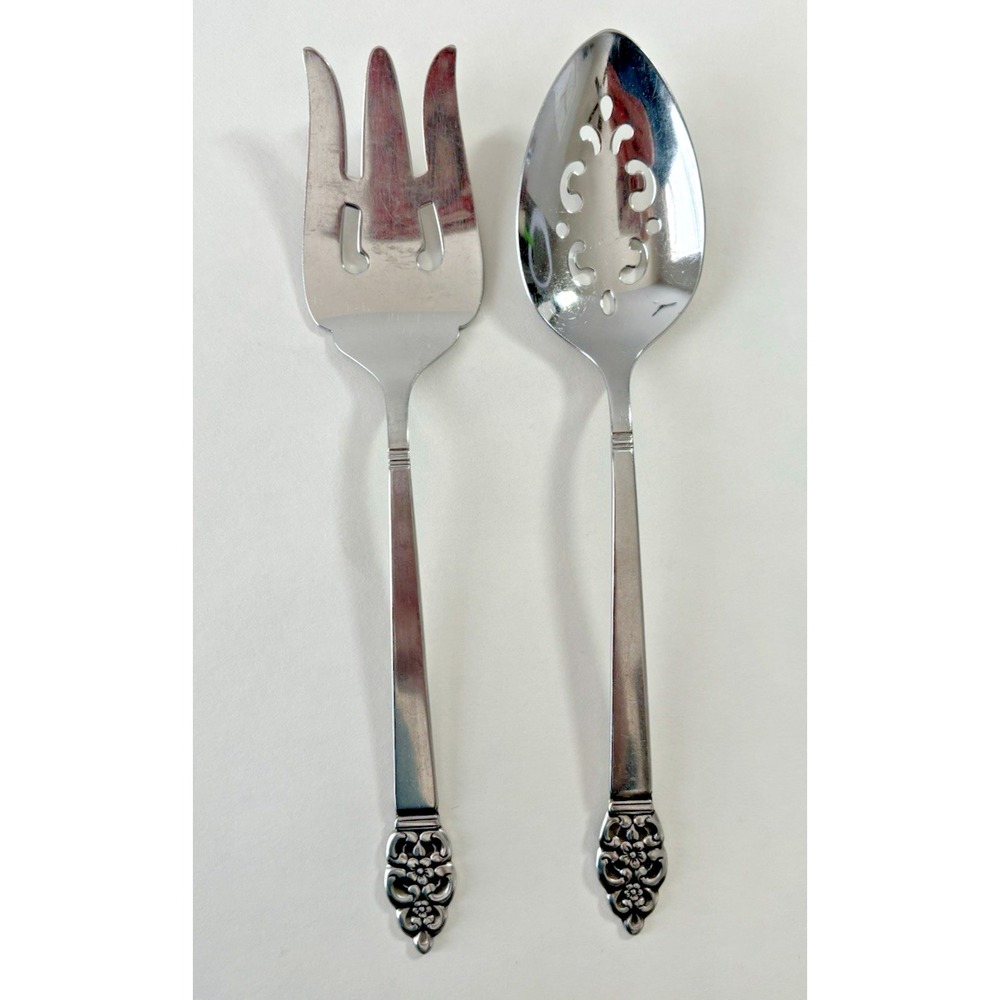 2 PC Serving Set‎ NORDIC CROWN Oneidacraft Stainless 1-Fork & 1-Slotted Spoon